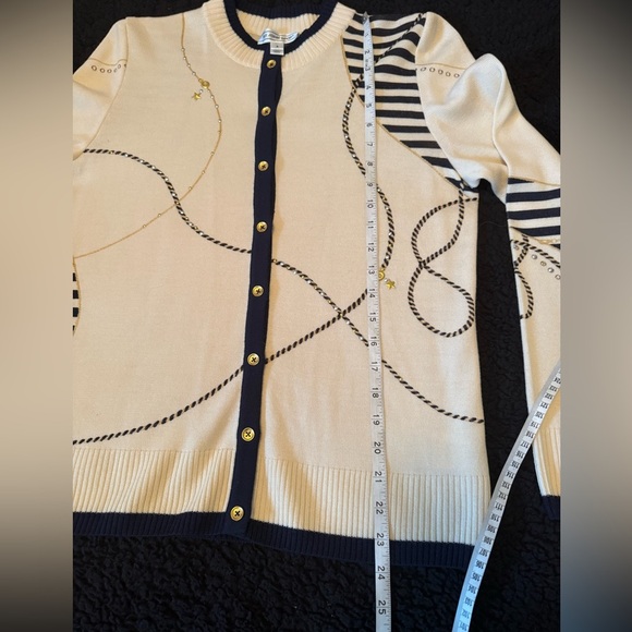 St John Sport Cream and Navy Nautical embellished Women's Cardigan - Picture 4 of 10